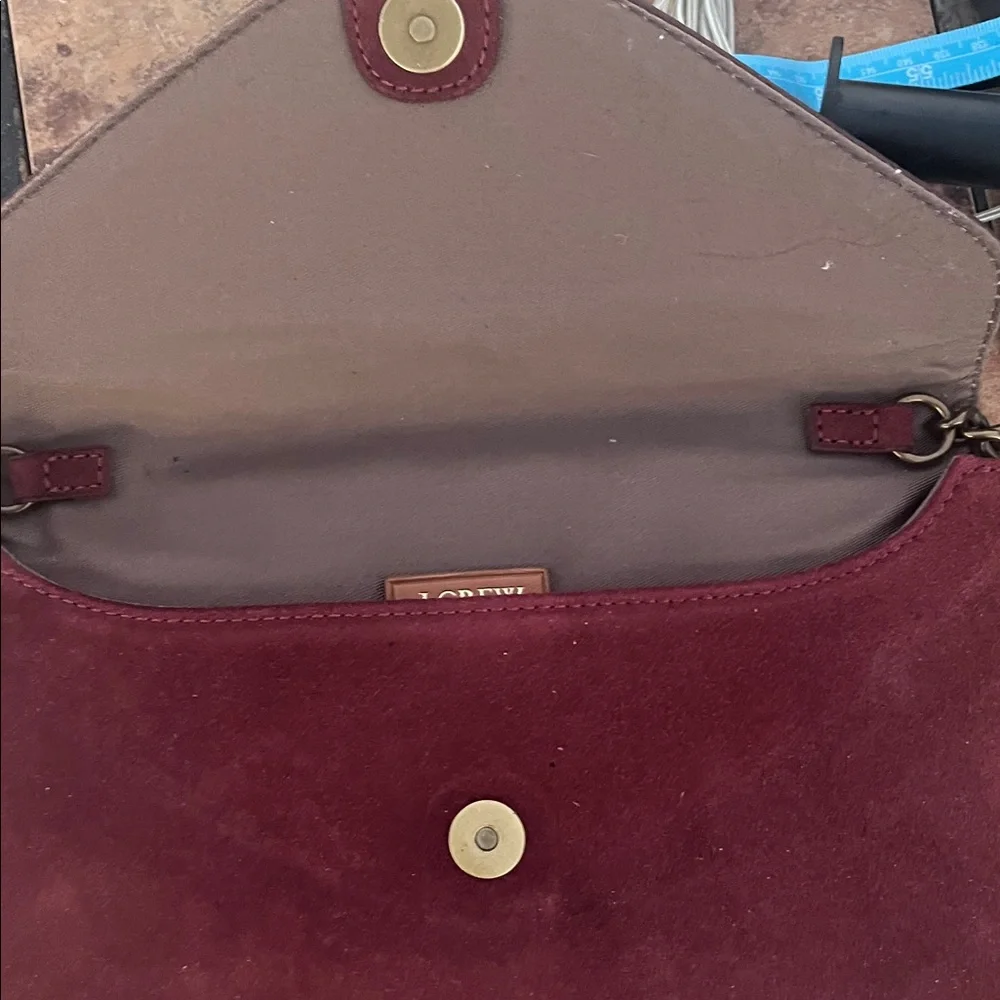 J.Crew Burgundy Suede Leather Envelope Chain Crossbody Clutch Bag